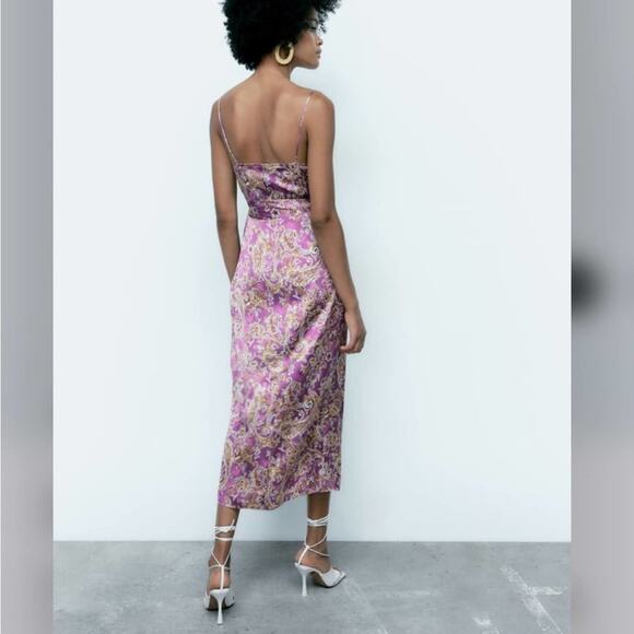 Zara SATIN EFFECT PRINT DRESS Size Small - Picture 14 of 16
